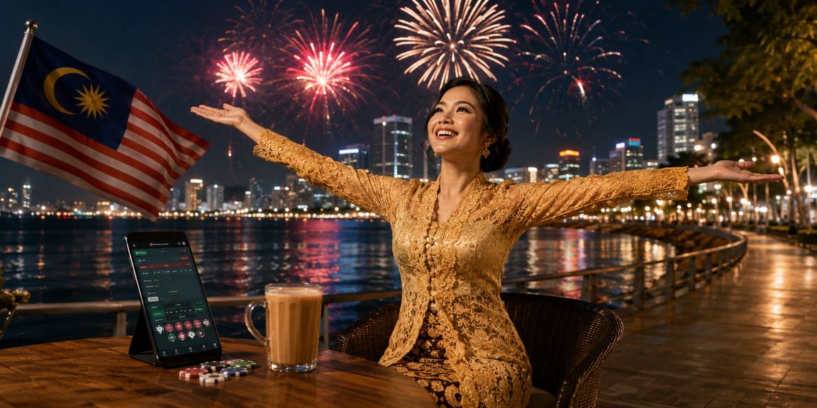 Pengguna berbaju kebaya dari Pulau Pinang mengakses platform pertaruhan melalui telefon mudah alih